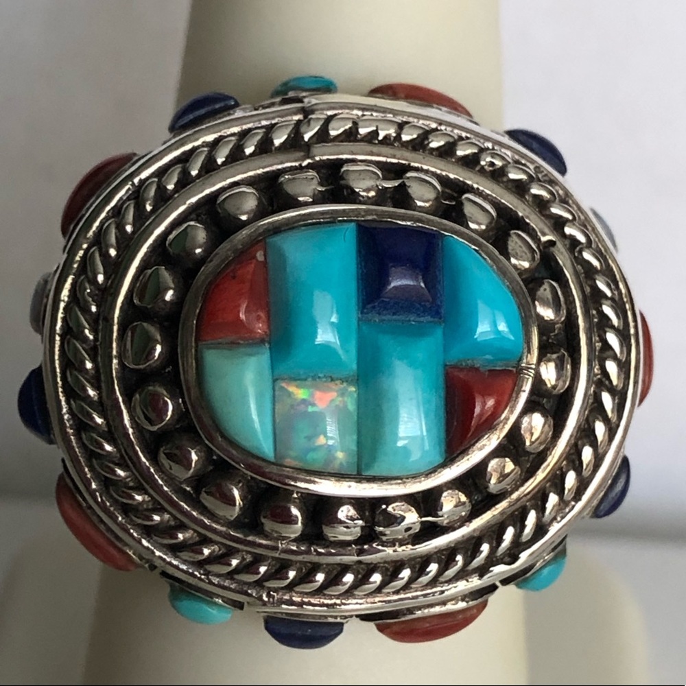 Southwestern Style Multi-Gemstones in Sterling Silver Ring